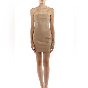 LBLC the Label Luca Strapless Tan Mini Dress faux leather